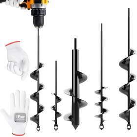 Auntr 850054637765 4pk Auger Drill Bit For Planting With Gloves - Heavy Duty Garden Sp... Fast Ship