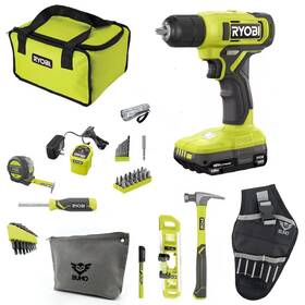 Pcl201k1sbuho Buho Household Tool Kit Accessory Bundle - Ryobi 18v Cordless Drill Driver 1