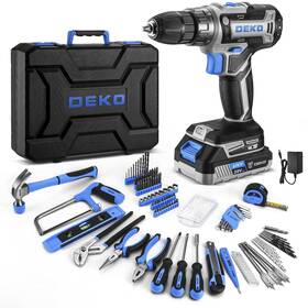 Dekopro Dkmt186-bl Blue Drill Tool Kit Set 20v Cordless Power Box With Battery Elect