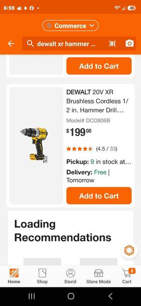 Dewalt Dcd806b 20v Xr Brushless Cordless Hammer Drill 1/2 Inch Bit