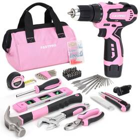 F00714 Fastpro 175-piece 12v Pink Drill Set Cordless Lithium-ion Driver And Tool Ki