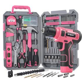 Dt30558p-de Hi-spec 8v Usb Pink Power Drill Driver And Complete Home Tool Kit Set For Wom