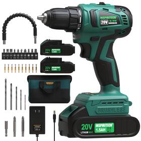 Bl7010 Inspiritech 20v Cordless Brushless Power Drill Set With 2 Batteries And Charger 3/8-inch Bl7010 Inspiritech 20v Cordless Brushless Power Drill Set With 2 Batteries And Charger 3/8-inch