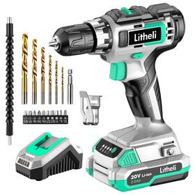 E1-dsdbc-2 Litheli Cordless Drill Set 20v Max Power 3/8 Inch Keyless