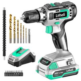 E1-dsdbc-us Litheli Cordless Drill Set 20v Max Power 3/8 Inch Keyless Chuck 18 1