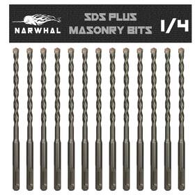 Narwhal 810147653591 Sds Plus 1/4 Inch Masonry Drill Bits 13 Pack - Industrial Grade 6 Rota