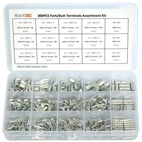 Rockdig 778957851227 300pcs Awg 22-16 16-14 12-10 Non-insulated Butted Seam Block Fork Terminal As