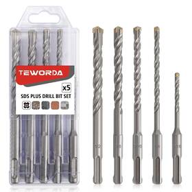 Teworda Twd-0913 5pcs Sds Plus Rotary Hammer Drill Bits Set Cross-type Carbide Tipped Masonry