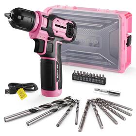 Workpro 820909605669 Pink Power Drill Set And Stackable Tool Box 8v Cordless Driver