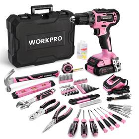 W004597ae Workpro 20v Pink Cordless Drill Driver And Home Tool Set 141pcs Hand Ki