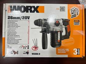 392.9 Worx Cordless Rotary Hammer 26mm/20v With 3 Bits Power Share Collection