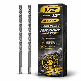 Yellow Paw Yp-1-2-sds-plus-12inch-2pack 1/2 Inch Sds Plus Masonry Drill Bit For Concrete And Brick 2 Pack - 12 Length