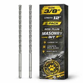Yellow Paw Yp-3-8-sds-plus-12inch-2pack 3/8 Inch Sds Plus Masonry Drill Bit For Concrete And Brick 2 Pack - 12 Length