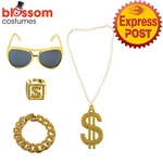 TM49 Rap Star Ali 80S Necklace Bracelet Ring Glasses Mc Hammer Costume Hip Hop. Fixed Price $17.91.