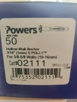 Powers #2111 'polly' Hollow Wall Anchor 3/16" (5MM). Fixed Price $22.00.