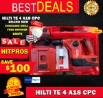 Hilti Te 4-A18 Cpc Cordless Drill, Brand New, Free Grinder, Knife, Fast Ship. Fixed Price $889.90.
