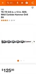 Hilti Hammer Bit For Masonry And Concrete Drilling Te-y 5/8" 13" Sds-max. Fixed Price $100.00.