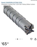 Champion Proline Rebar Cutter Plus Bit CM79SDS-1/2. Fixed Price $14.95.