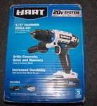 New Hart HPHD25B 20-VOLT 1/2" Hammer Drill Kit W/ Battery & Charger. Fixed Price $85.00.