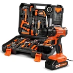 Comoware Household Tool Set With 20V Cordless Drill Driver, 120PCS Orange. Fixed Price $100.29.