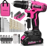 Pink Cordless Drill Set, 20V Lithium-ion Power For Women With 67PCS. Fixed Price $60.99.
