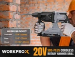Workprox 20V Cordless Rotary Hammer Drill 7/8" Sds-plus Brushless W/4.0A Battery. Fixed Price $100.99.